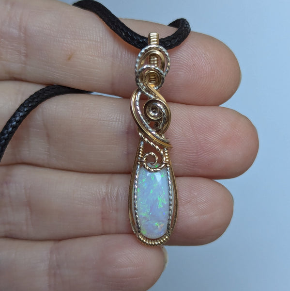 Australian Opal Wire Wrapped Sterling Silver & Gold Pendant