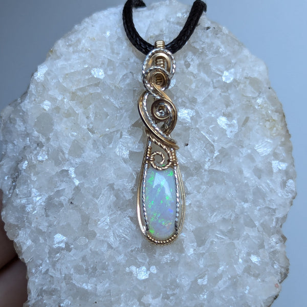 Australian Opal Wire Wrapped Sterling Silver & Gold Pendant