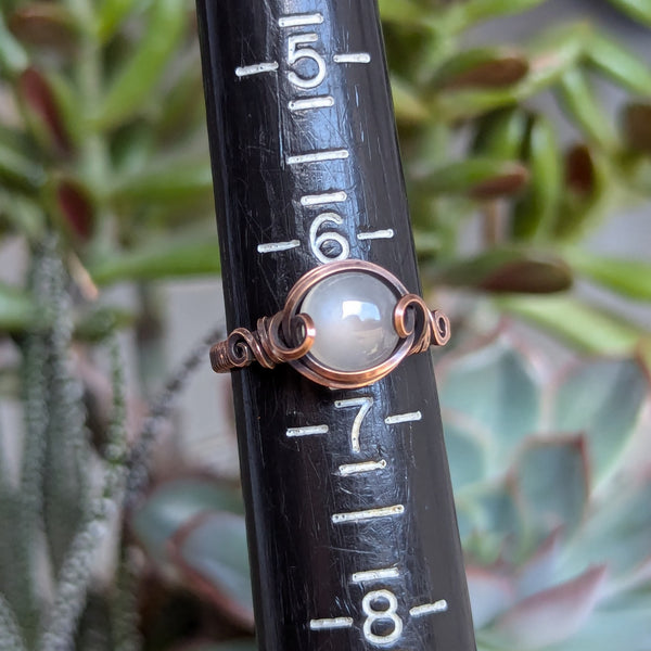 Silky Moonstone Size 6.5 Ring in Oxidized Copper