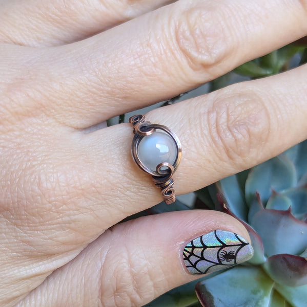 Silky Moonstone Size 6.5 Ring in Oxidized Copper