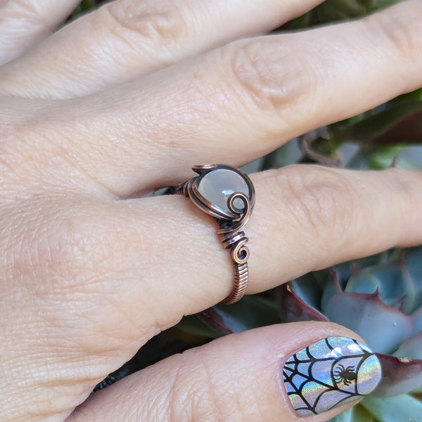 Silky Moonstone Size 6.5 Ring in Oxidized Copper