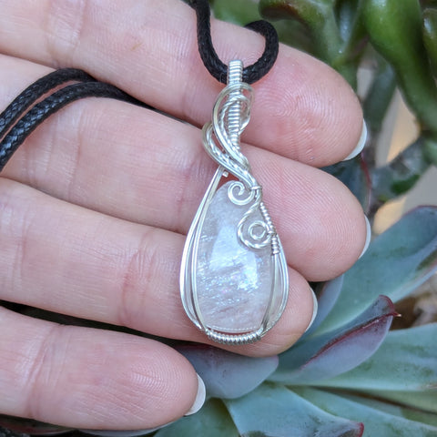 African Moonstone Wire Wrapped Sterling Silver Pendant