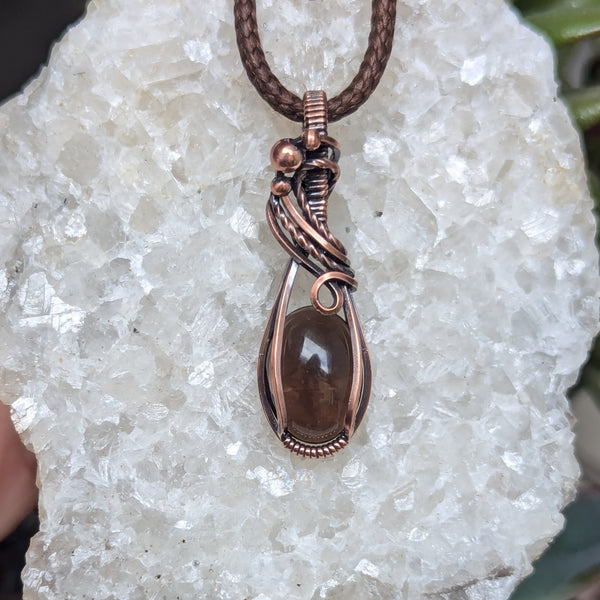 Smoky Quartz Wire Wrapped Mini Pendant in Oxidized Copper