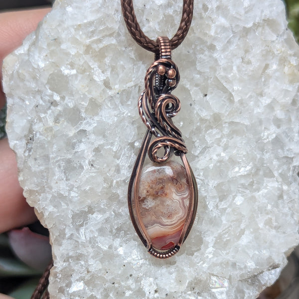 Crazy Lace Agate Wire Wrapped Mini Pendant in Oxidized Copper