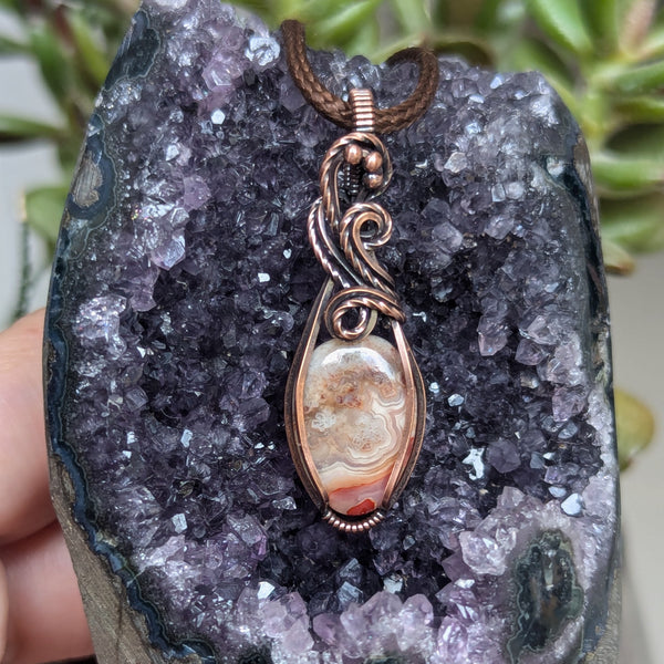 Crazy Lace Agate Wire Wrapped Mini Pendant in Oxidized Copper