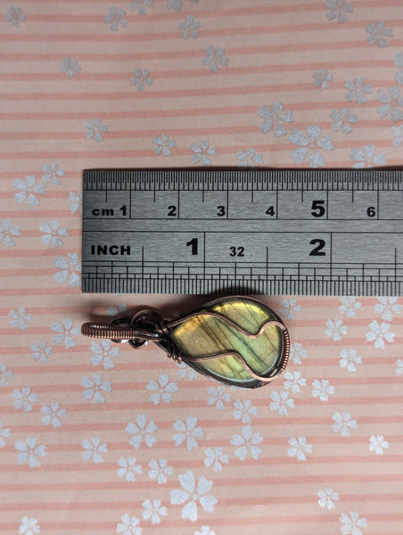 Labradorite Wire Wrapped Pendant in Oxidized Copper