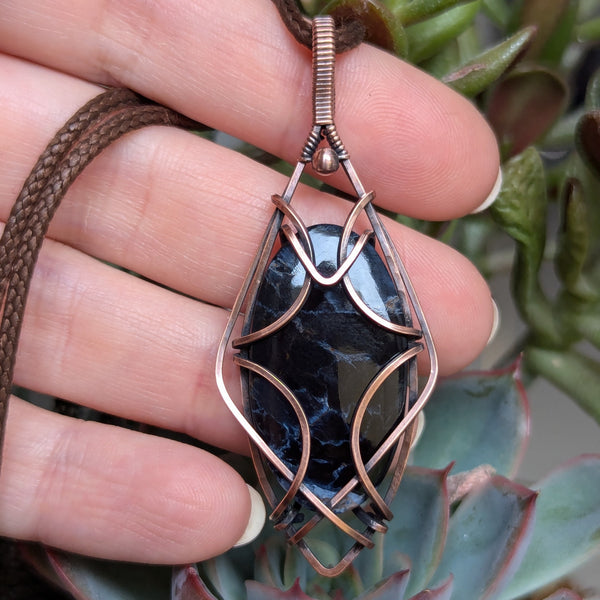 Pietersite Wire Wrapped Pendant in Oxidized Copper