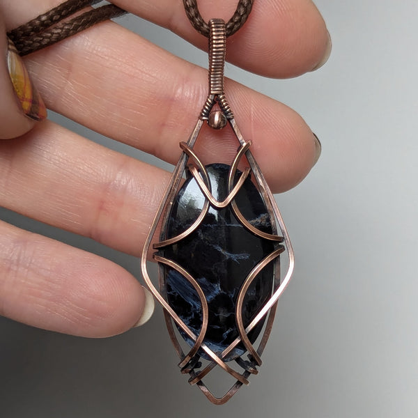 Pietersite Wire Wrapped Pendant in Oxidized Copper