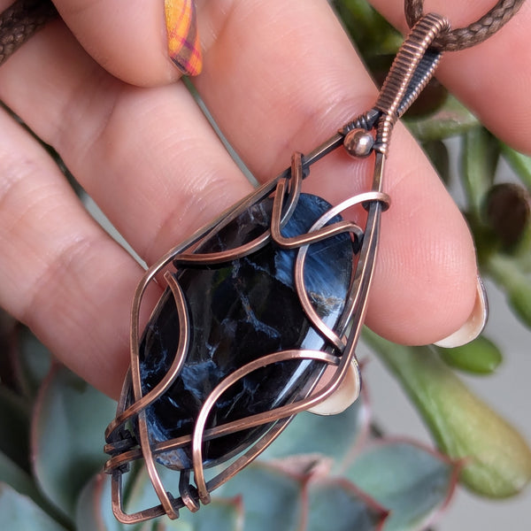 Pietersite Wire Wrapped Pendant in Oxidized Copper