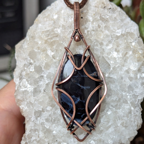 Pietersite Wire Wrapped Pendant in Oxidized Copper