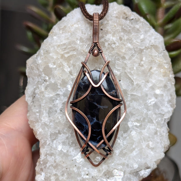 Pietersite Wire Wrapped Pendant in Oxidized Copper