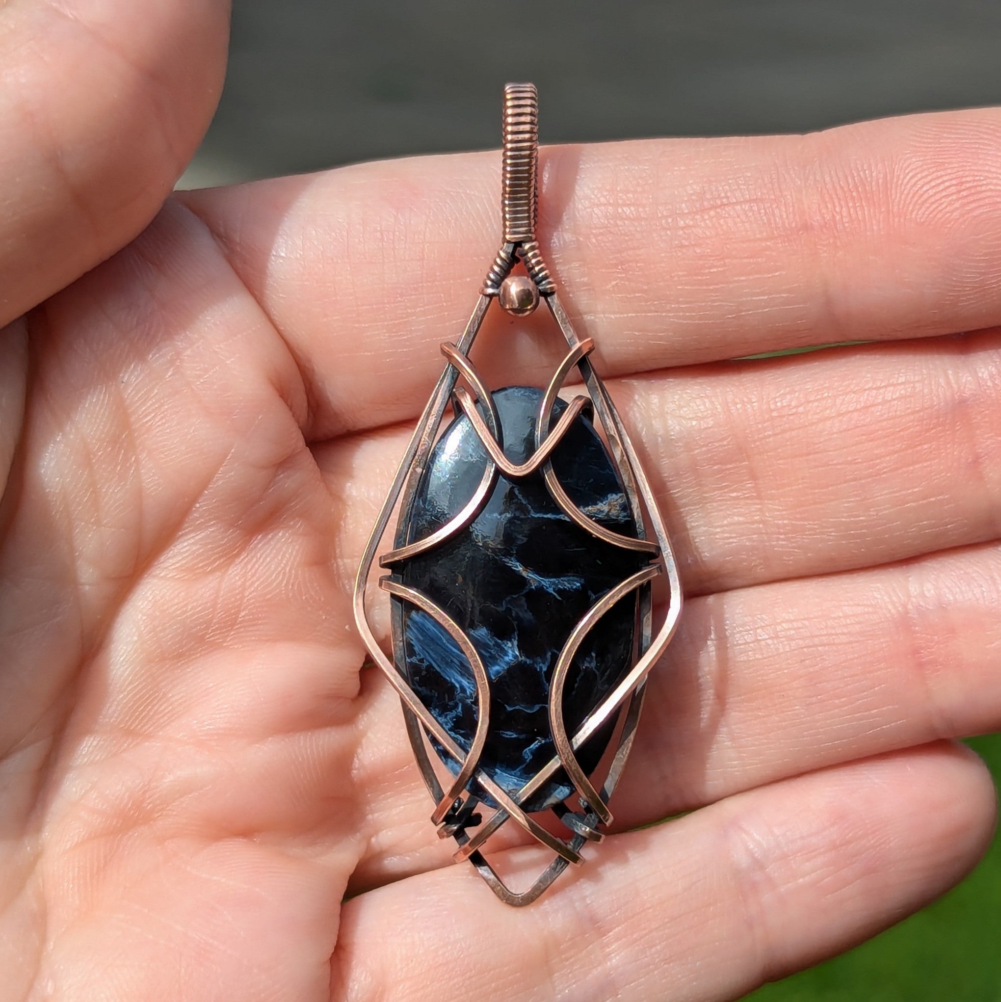 Pietersite Wire Wrapped Pendant in Oxidized Copper