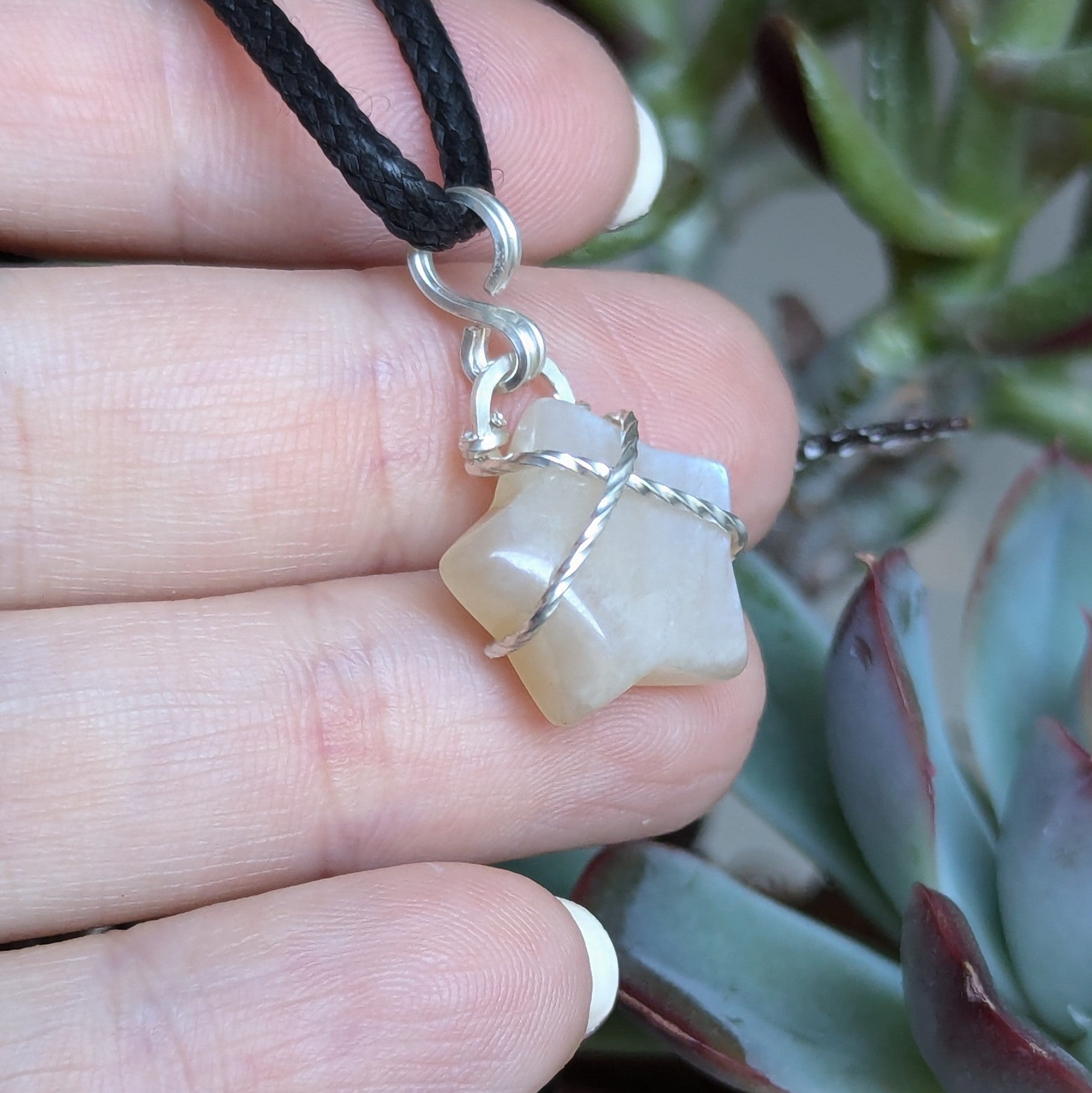 Rainbow Moonstone Star Wire Wrapped Mini Pendant in Sterling