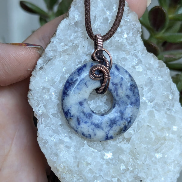 Sodalite Wire Wrapped Pendant in Oxidized Copper