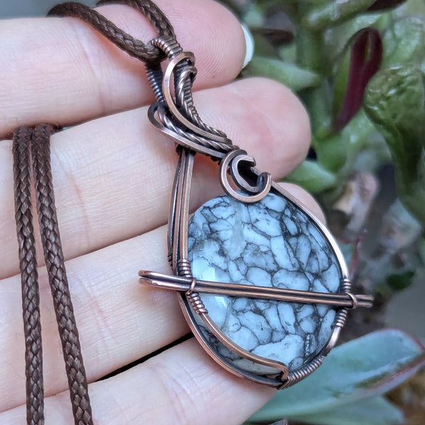 Jasper Wire Wrapped Planet Pendant in Oxidized Copper