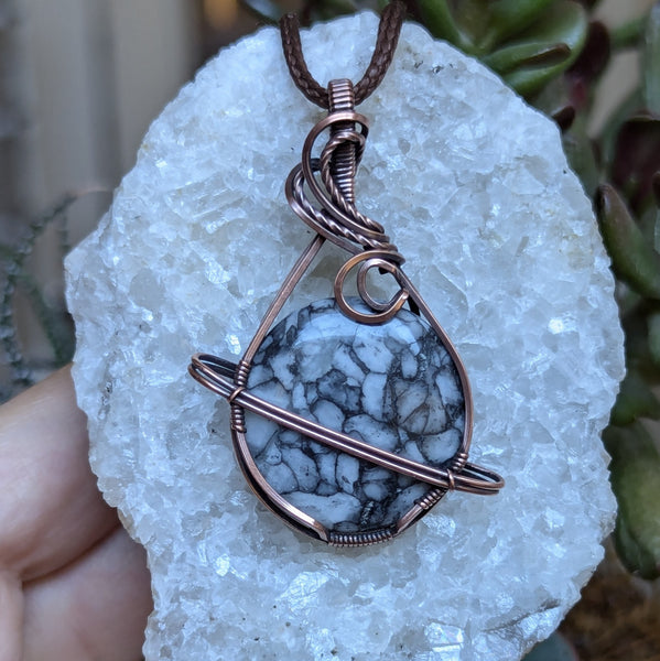 Jasper Wire Wrapped Planet Pendant in Oxidized Copper