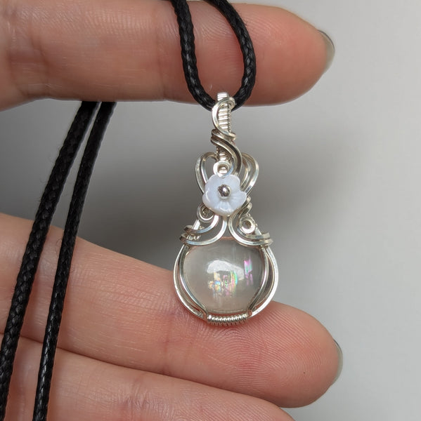 Malawi Moonstone Wire Wrapped Sterling Silver Pendant