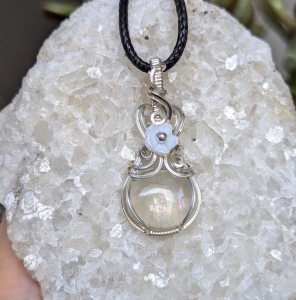 Malawi Moonstone Wire Wrapped Sterling Silver Pendant