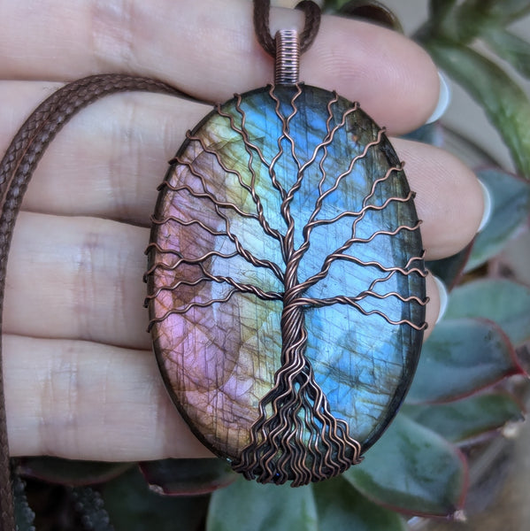 Labradorite Tree of Life Wire Wrapped Pendant in Oxidized Copper