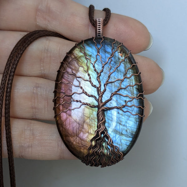 Labradorite Tree of Life Wire Wrapped Pendant in Oxidized Copper