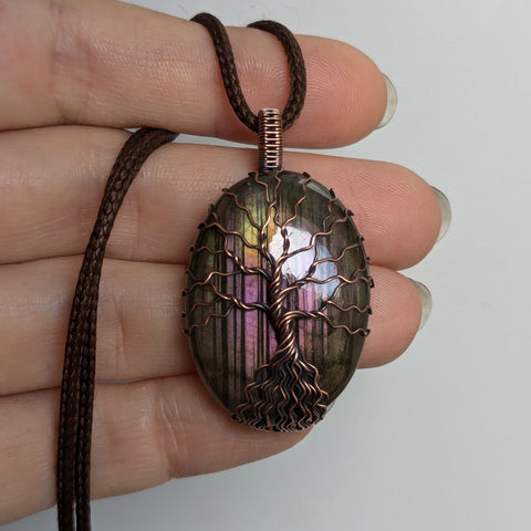 Labradorite Tree of Life Wire Wrapped Pendant in Oxidized Copper