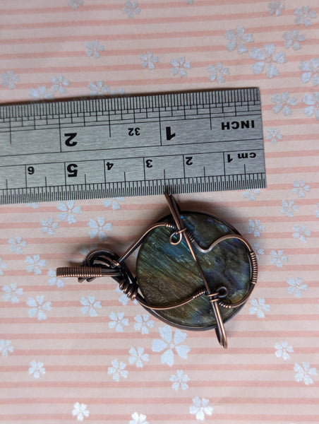 Labradorite Planet Wire Wrapped Pendant in Oxidized Copper