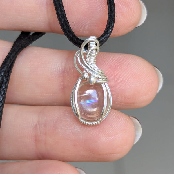 Malawi Moonstone Wire Wrapped Sterling Silver Pendant