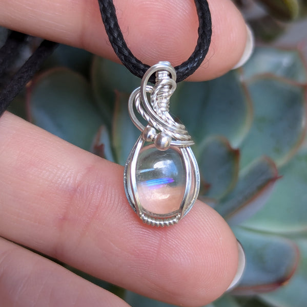 Malawi Moonstone Wire Wrapped Sterling Silver Pendant