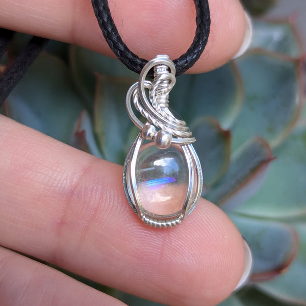 Malawi Moonstone Wire Wrapped Sterling Silver Pendant