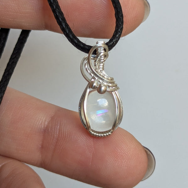 Malawi Moonstone Wire Wrapped Sterling Silver Pendant