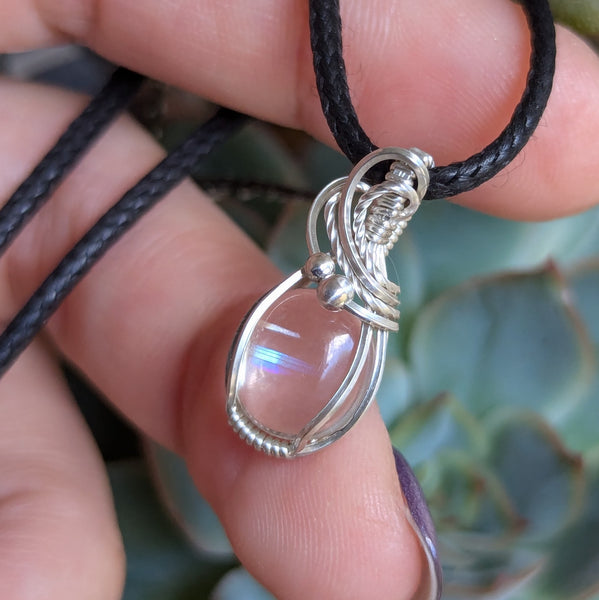 Malawi Moonstone Wire Wrapped Sterling Silver Pendant