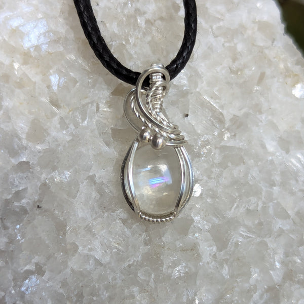 Malawi Moonstone Wire Wrapped Sterling Silver Pendant