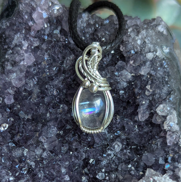 Malawi Moonstone Wire Wrapped Sterling Silver Pendant