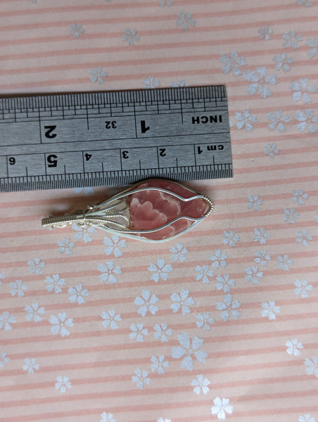 Rhodochrosite & Rainbow Moonstone Wire Wrapped Sterling Silver Vase Pendant