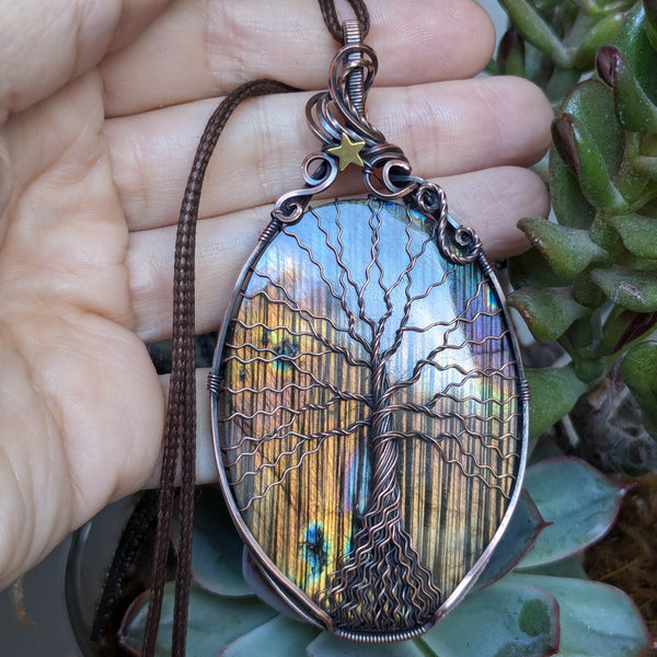 Labradorite Tree of Life Wire Wrapped Pendant in Oxidized Copper