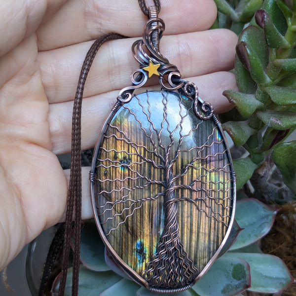 Labradorite Tree of Life Wire Wrapped Pendant in Oxidized Copper