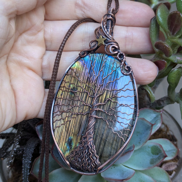 Labradorite Tree of Life Wire Wrapped Pendant in Oxidized Copper