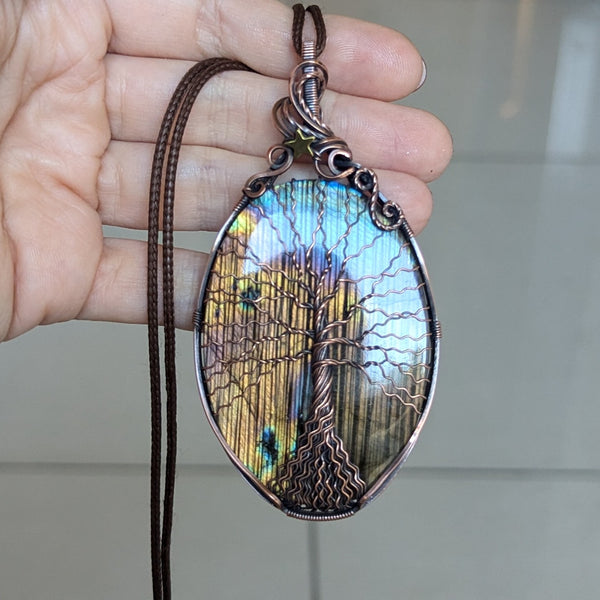 Labradorite Tree of Life Wire Wrapped Pendant in Oxidized Copper