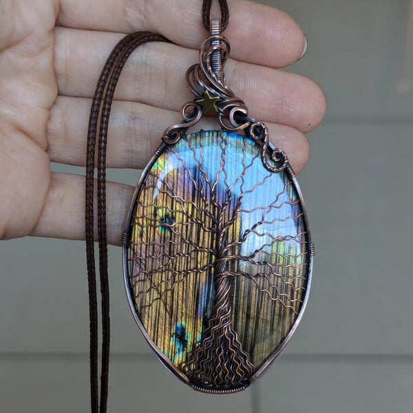 Labradorite Tree of Life Wire Wrapped Pendant in Oxidized Copper