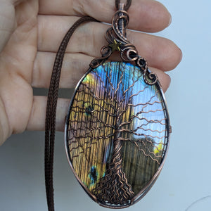 Labradorite Tree of Life Wire Wrapped Pendant in Oxidized Copper