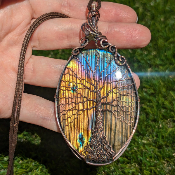 Labradorite Tree of Life Wire Wrapped Pendant in Oxidized Copper