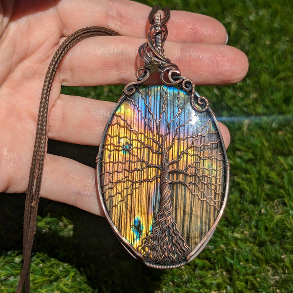 Labradorite Tree of Life Wire Wrapped Pendant in Oxidized Copper