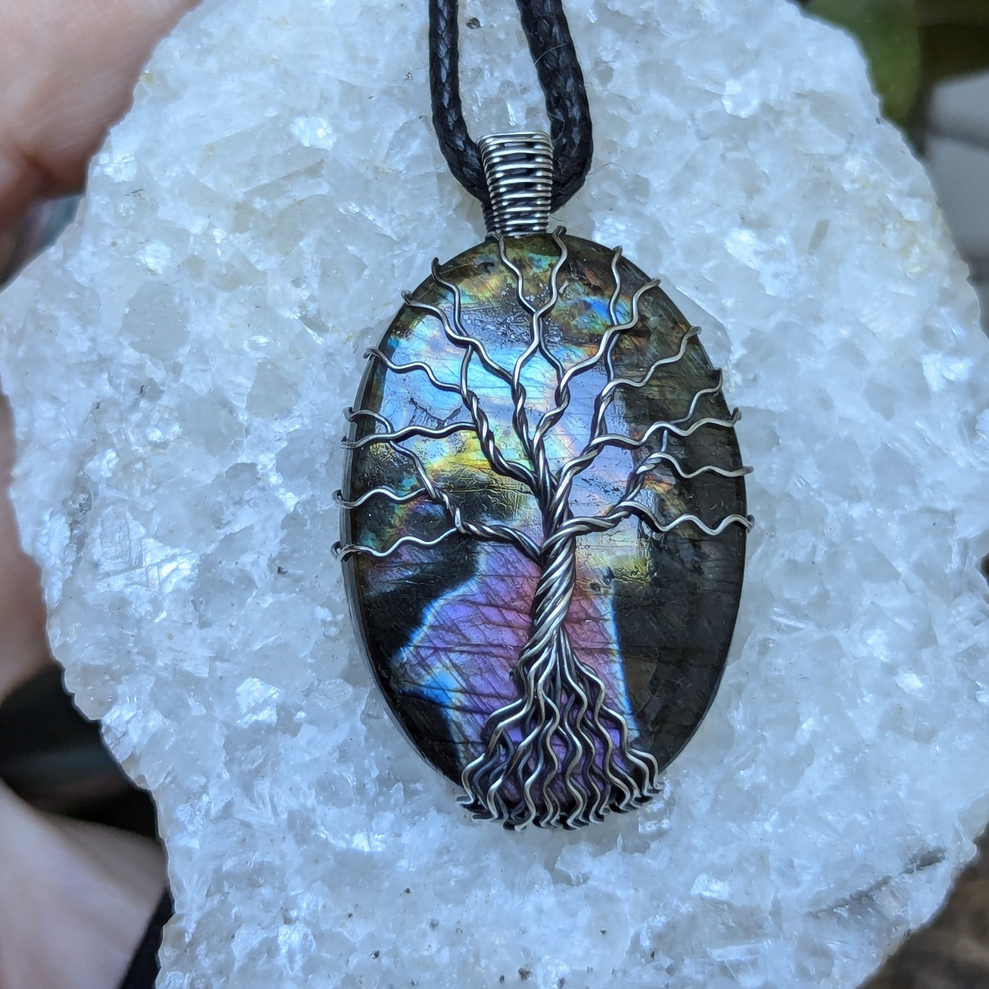 Purple Labradorite Tree of Life Wire Wrapped Pendant in Oxidized Sterling Silver