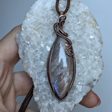 Belomorite Wire Wrapped Pendant in Oxidized Copper