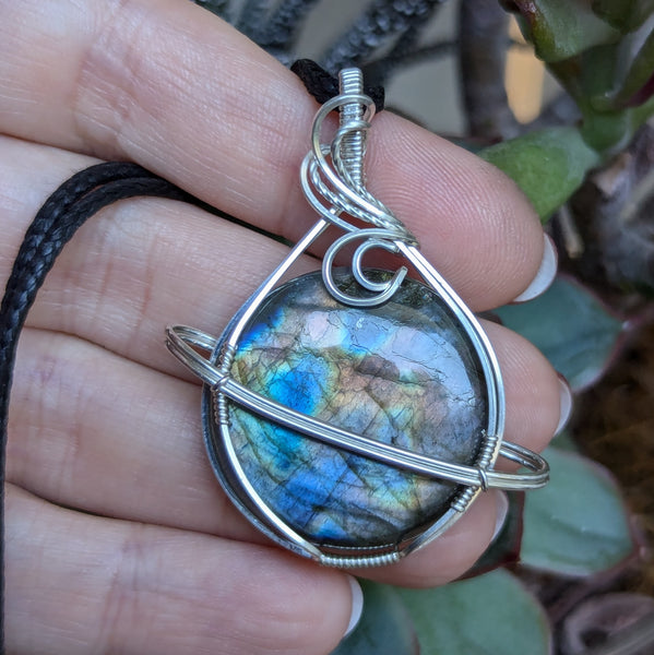 Labradorite Wire Wrapped Planet Pendant in Sterling Silver