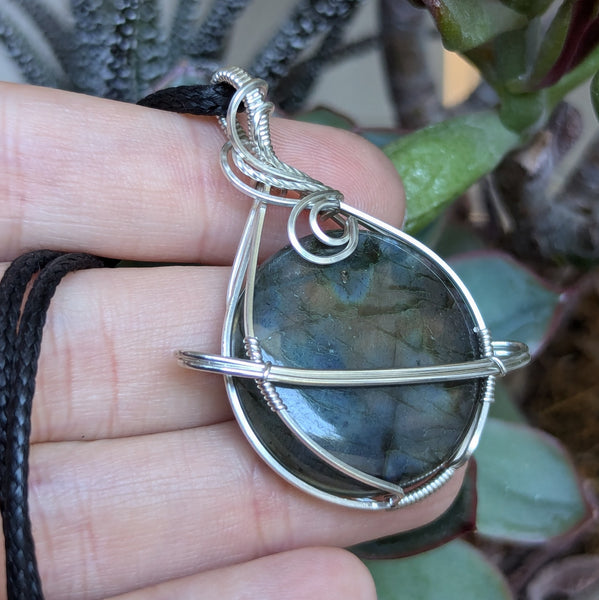 Labradorite Wire Wrapped Planet Pendant in Sterling Silver