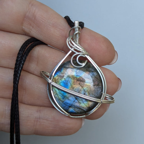 Labradorite Wire Wrapped Planet Pendant in Sterling Silver