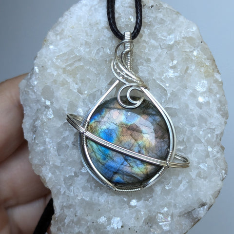 Labradorite Wire Wrapped Planet Pendant in Sterling Silver