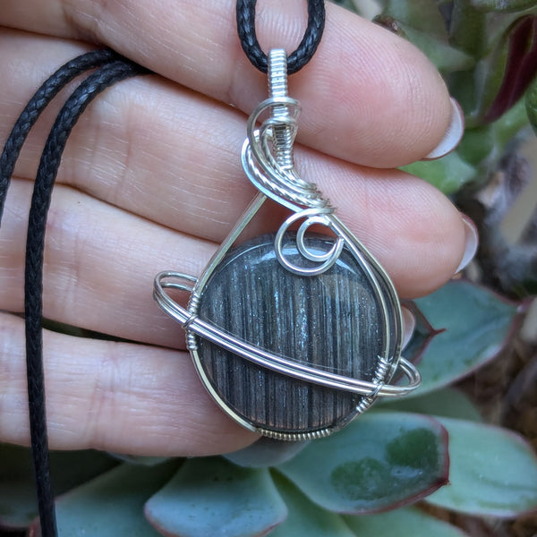 Labradorite Wire Wrapped Planet Pendant in Sterling Silver