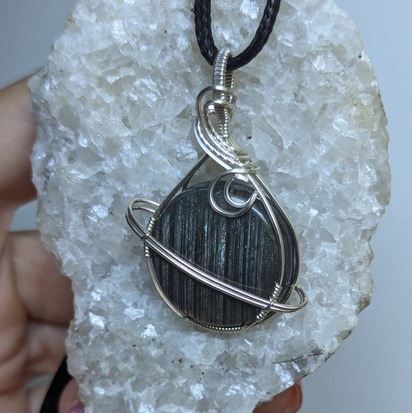 Labradorite Wire Wrapped Planet Pendant in Sterling Silver